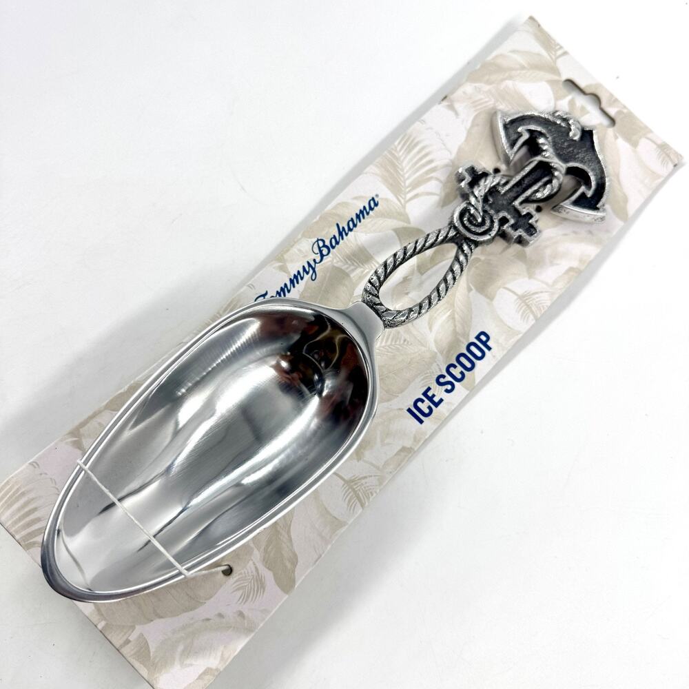 Rare TOMMY BAHAMA Silver Ice Scoop with NAUTICAL ANCHOR ROPE Handle BRAND NEW